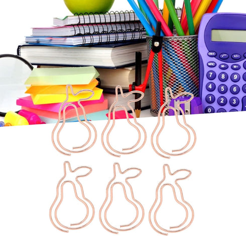 Pear Paper Clips, 100pcs Rose Gold Fruit Pear Paper Clips Bookmarks Cute Paper Clips Small Paperclips for Office School Paper Files Organizing by Cyrank