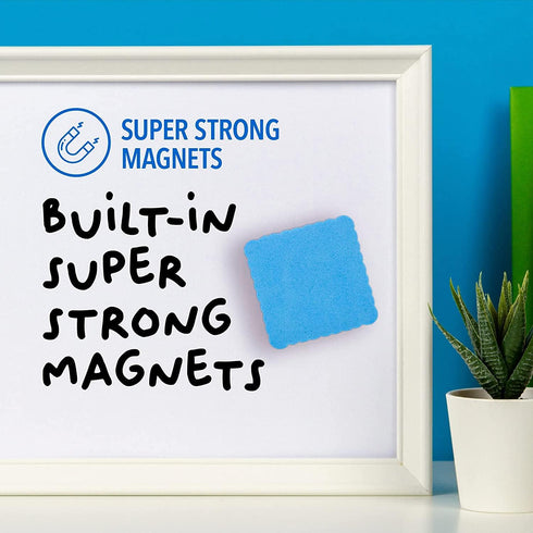 RNKP Mini Dry Erase Erasers, 24 Pack Magnetic Whiteboard Erasers for Kids and Classroom Supplies (2 x 2 Inch) Blue