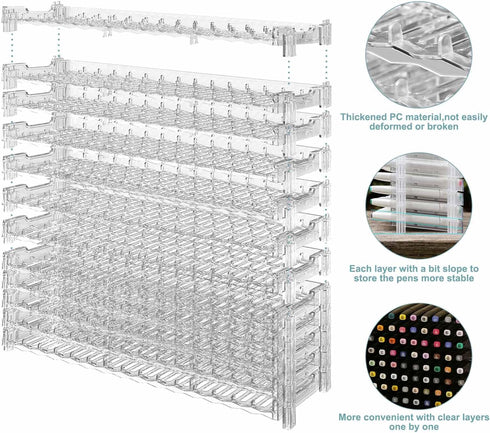 Evemodel 12 Layers Universal Marker Storage Trays, Clear Penholder Display for 180 Pens, Desk Organizer Holder