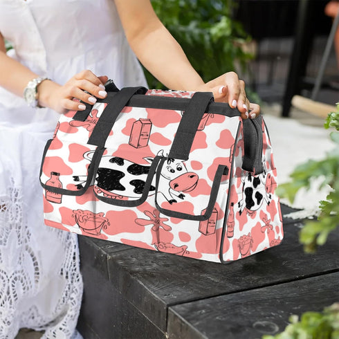 Mularoka Backpack 14.8 Inch Milk Cow Tattoo Tool Bag Multi Pockets Wide Mouth Tool Pouch For Men Women Waterproof Soft