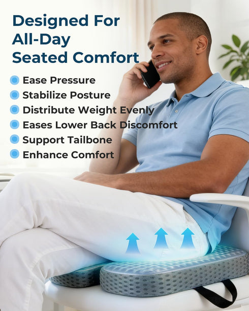 Yalfero Premium Gel & Memory Foam Seat Cushion, Extra Large Cooling Portable Chair Pad for Long Sitting, Seat Cushion