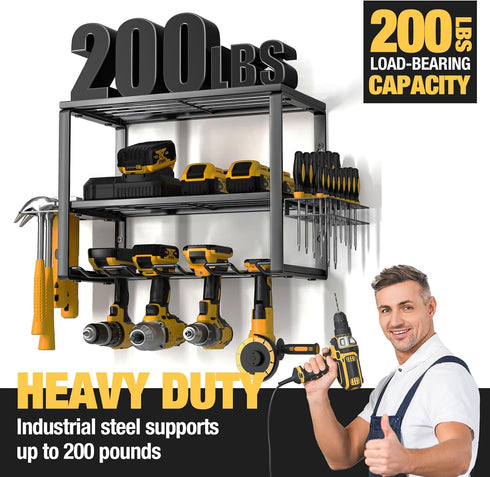 YYR Heavy Duty Power Tool Organizer Wall Mount - Cordless Drill Hanger Storage Rack with Charging Station Shelf