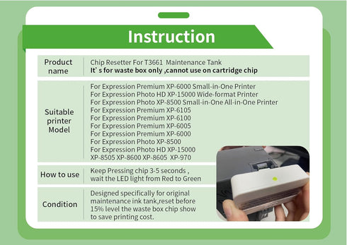 Goprint T3661 Maintenance Ink Tank Chip Resetter for XP-15000, XP-6000, XP-6100, XP-6001, XP-6005