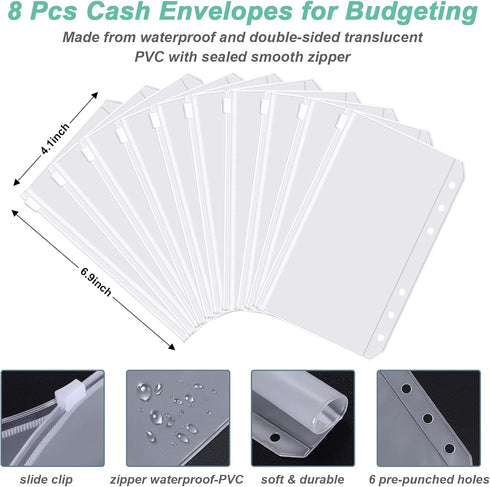 Budget Binder A6 Money Organizer for Cash, Zipper Envelopes System, Cute Budget Wallet for Women Men, Beach