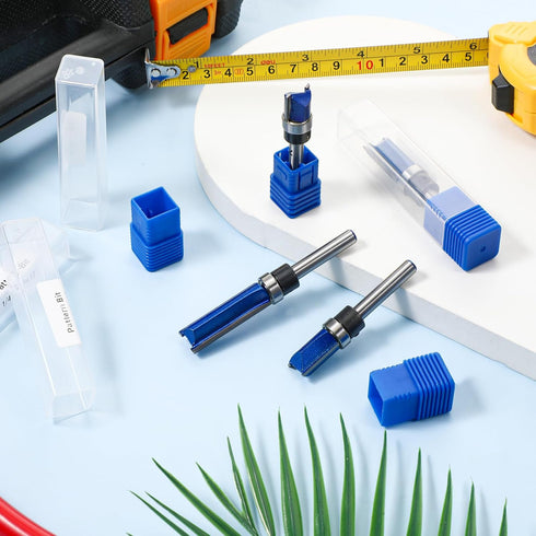 Lyksgir 4 Set 1/4 Inch Set 1/2", 1/2", 3/4", 1", 1-1/2" Pcs Pattern Flush Trim Router Bit Shank, Top Bearing Carbide