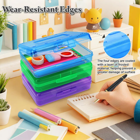 Plastic Translucent Pencil Box, Snap-Tight Lid Pencil Case for School and Office Supplies, 1 Pack, Standard Size