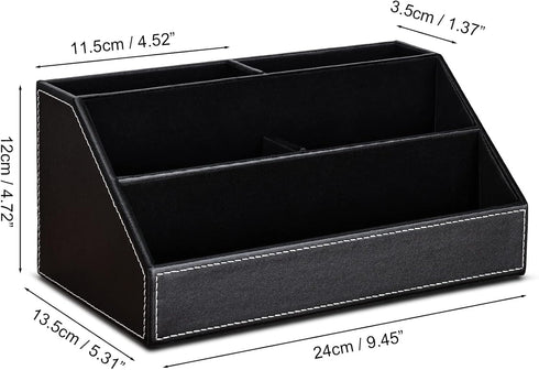 KINGFOM Pu Leather Desk Organizer with 5 Compartments for Office Supplies, Black