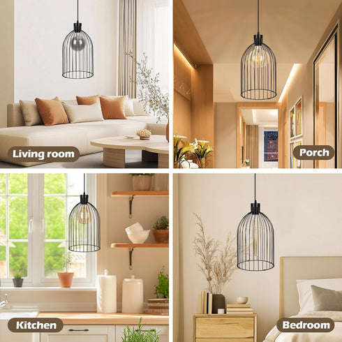 E26 Bulb), Black Decorative Birdcage Industrial Chandelier Modern Metal Cage Pendant Light Fixture, Base (No Assembly