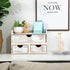 ZHWS Rustic Distressed White 3-Tier Wood Desk Organizer, Mini Desk Storage Shelf with 3 Drawers for Office Supplies