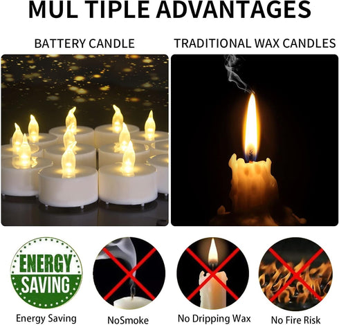 24 Pack Flameless Tealight Candles: Battery-Powered Tea Light Candles, Bright Flickering Electric Tealights for