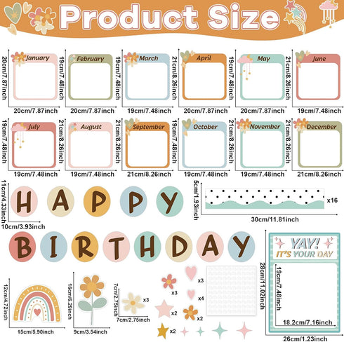 Boho Birthday Classroom Decor Happy Birthday Bulletin Board Decorations Set Boho Rainbow Bulletin Board Decor Classroom Chart Wall Decoration Cutouts for School Calendar Birthday Border Supplies
