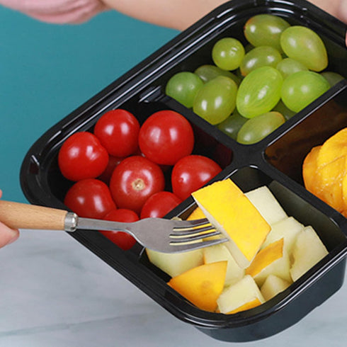 10pcs 4-compartment 550g Packing Toyvian Black Square Fruit Storage Boxes Disposable Food Storage Containers Multi-grid