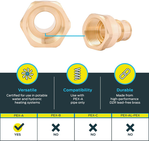 SharkBite 3/4 Inch Expansion FNPT Adapter Fitting for PEX-A Pipe, Brass Plumbing Fitting