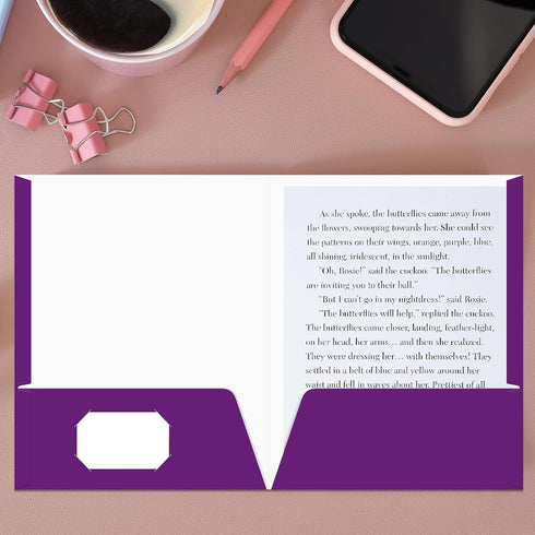 Jutom 50 Pcs Glossy Laminated Paper Folders, 2 Pocket Presentation Portfolios (Purple)
