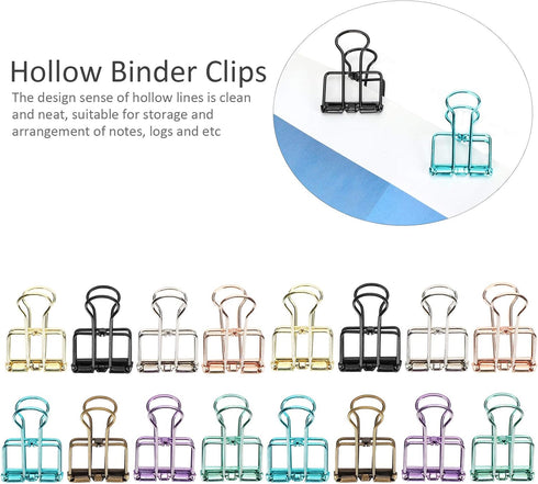 Tissting 16 Pcs Binder Clips, 8 Colors Hollow Design, Paper Clamps for Office, Home, School (S, 0.8 * 1.1in)