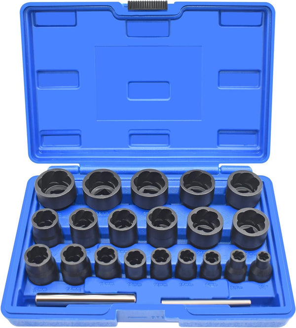 22 Pcs Bolt Nut Extractor Set, 1/2" and 3/8" Drive Wheel Lock