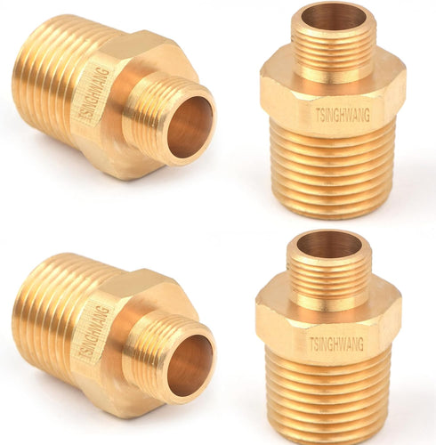 4 Pack RV Faucet Adapter - 1/2 to 3/8 Reducer Brass Compression Fitting for Plumbing Water Hose