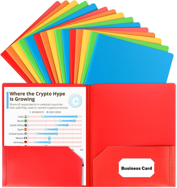 Habgp 15 Pcs File Folders with Pockets, Cute Decorative Plastic Colored Letter Size Folders for School, Office, Business