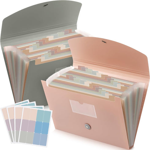 Harloon 2 Pack Expanding File Folder with 24 Pockets, Cover Labels, A4 Document Storage Organizer, Dark Green