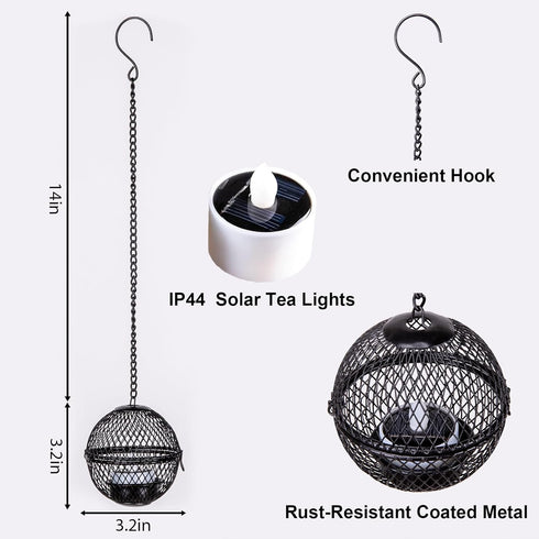 4 Pack Solar Hanging Lanterns Lights Outdoor, Hanging Candle Holder with Solar Tea Lights Candles Outdoor Waterproof