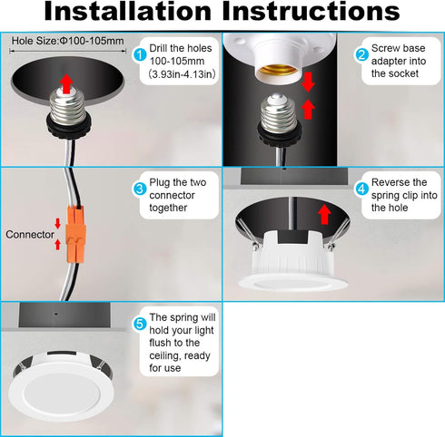 4 Inch, 9W 700LM 2700K-6500K Dimmable 1 Pack FVTLED Smart Recessed Lighting Wireless Bluetooth RGBWC Color Changing LED