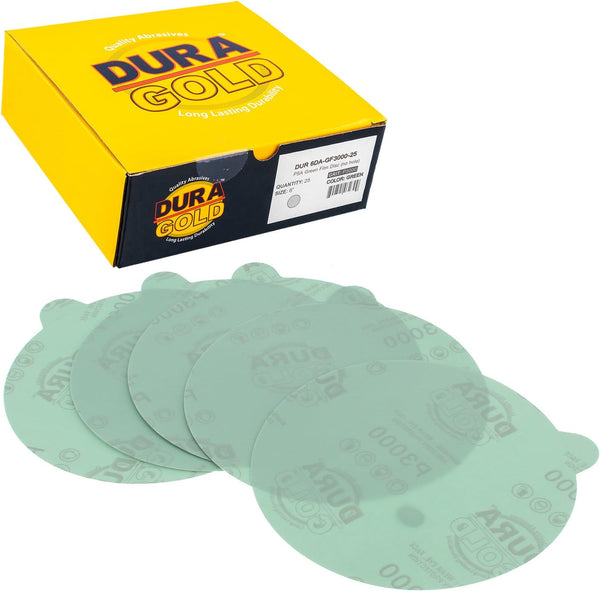 Dura-Gold Premium 6" Green Film PSA Sanding Discs - 3000 Grit (Box of 25) - Self Adhesive Stickyback Sandpaper for