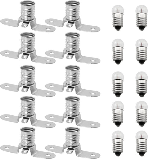 10PCS E10 2.5V/0.3A Miniature Screw Base Light Bulbs and 10PCS E10 Light Socket Base Holders for Home Experiment Circuit