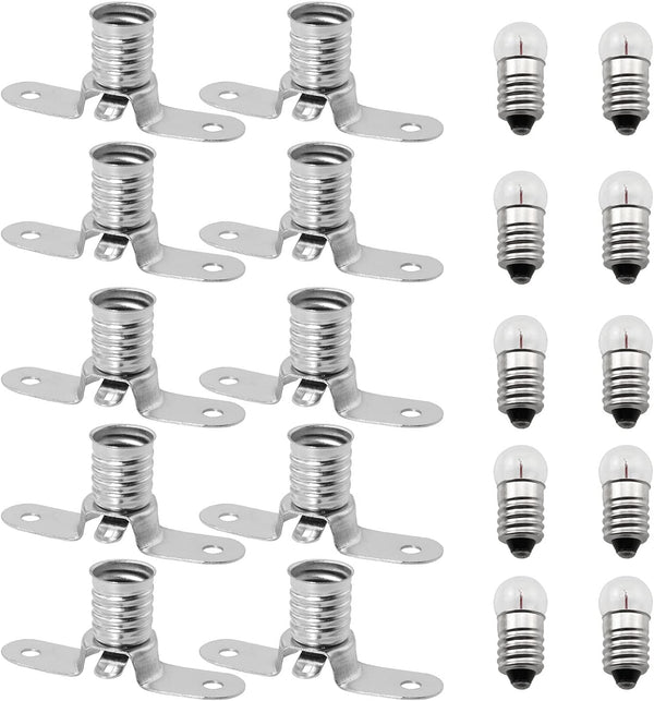 10PCS E10 2.5V/0.3A Miniature Screw Base Light Bulbs and 10PCS E10 Light Socket Base Holders for Home Experiment Circuit
