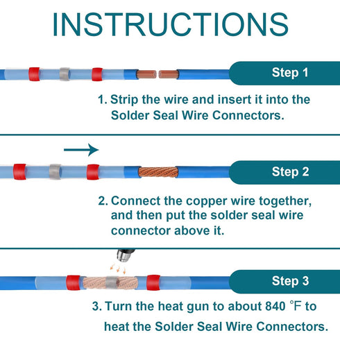 120PCS Solder Seal Wire Connectors, Heat Shrink Wire Butt Connectors for 22-18 AWG Waterproof Applications