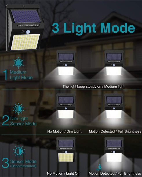 2 Pack Solar Motion Lights Outdoor, 100LED Solar Security Lights with 3 Modes, IP65 Waterproof for Front Door Garage