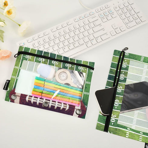 Football Pencil Pouch for 3 Ring Binder - 2 Pack Zippered Clear Pencil Case for Daily Supplies