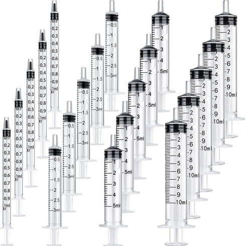 20 Packs Plastic Syringe with Measurement - Suitable for Measuring, Watering, Refilling (1 ml/3 ml/5 ml/10 ml)