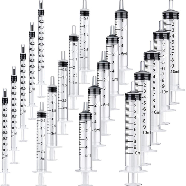 20 Packs Plastic Syringe with Measurement - Suitable for Measuring, Watering, Refilling (1 ml/3 ml/5 ml/10 ml)