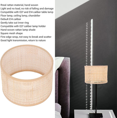 E27 E14 Rattan Lamp Shade Replacement Chandelier Handmade Dust Proof Lamp Covers Vintage Hanging Table Floor Light