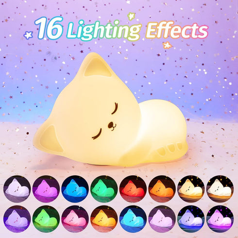 Kids,16 Lamp,Dimmable Night Light for Colors Cat Lamp Cute Baby Night Lights for Nursery,Silicone Rechargeable