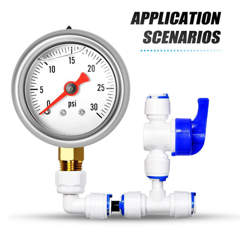 MEANLIN MEASURE 2pcs 0~30Psi Stainless Steel Liquid Filled Pressure Gauge, 1/8" NPT 1.5" Glycerin Filled