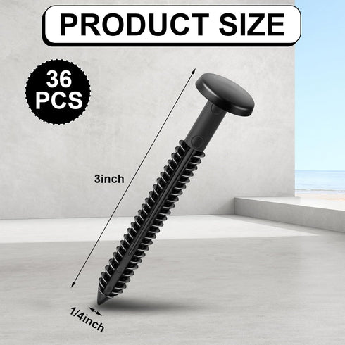 Blulu 36 3 Inch Pcs Vinyl Shutter Fastener Window Panel Peg Lok Pin Pegs Screws Shutter Spikes Anchor (Black)