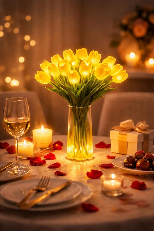 HJJMIEV 15 Radiant Romantic Tulip Light, PCS Twinkling LED Tulips that Never Fade, Flower Shaped Night Light