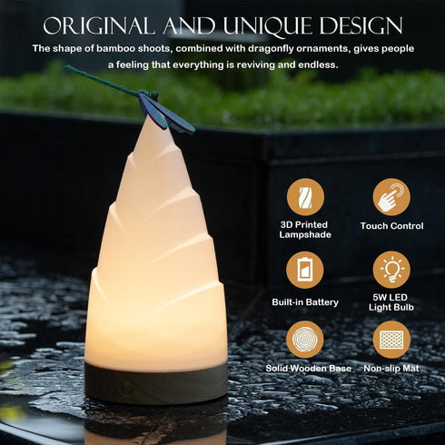 3D Dimmable SECOWEL Printing Night Light for Bedroom, Small Lamp for Nightstand, Novelty Bamboo Shoots Lampshade