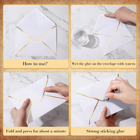 Teling 100 Pack 5 x 7 Envelope Invitations A7 V Flap Envelopes with Gold Border Fancy Envelopes for Bridal Shower Wedding Business Birthday Invitations(Ice White) by Teling