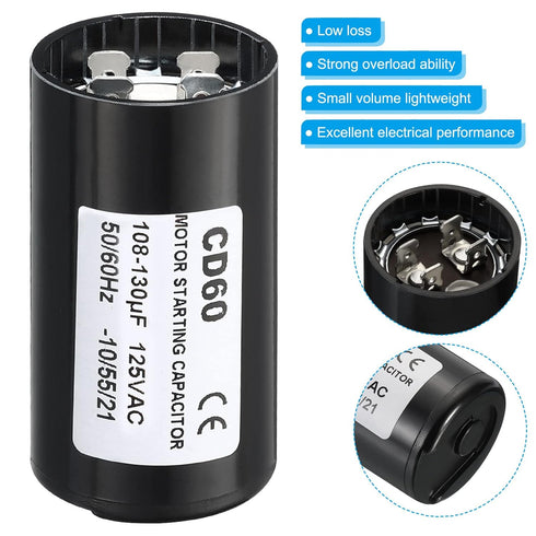 PATIKIL Motor Start Capacitor, 2 Pack 108-130uF/Mfd 125V 50/60Hz CD60 Run Capacitor for Electric Motor