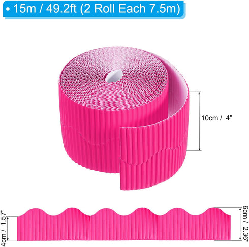 PATIKIL 3.9inch x 49.2ft Bulletin Board Border, Scalloped Trim Paper for Locker Classroom Decor Black White Cork Poster Boards, Rose Red