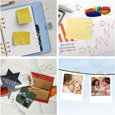 Paper Clips, 100pcs, Gold Star Moon Shape, Cute Bookmarks for Organizing