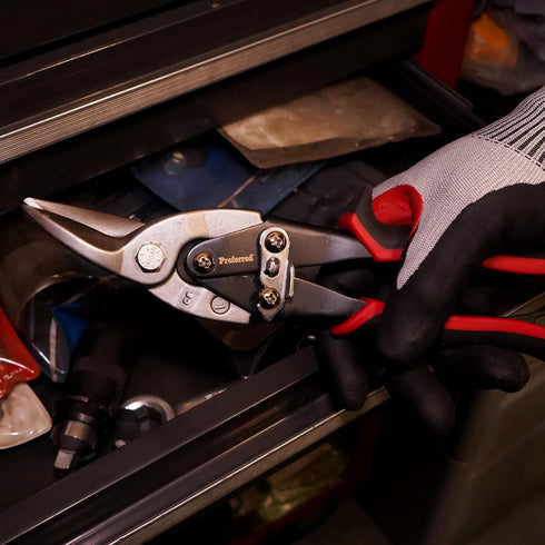 Proferred T02002 Aviation Snips, Left Cut, TPR Grip, Red/Black
