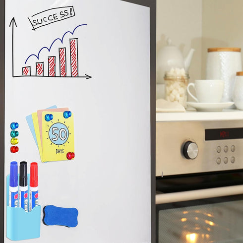 Dry Erase White Board Sheet, 16" x 34", Self-Adhesive for Wall, Fridge, Glass, Magnetic, Includes Markers, Eraser,