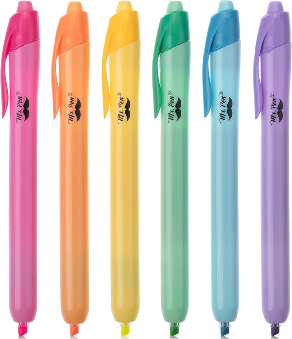 Mr. Pen- Retractable Highlighters, 6 Pack, Bright Colors, Chisel Tip Highlighter Marker