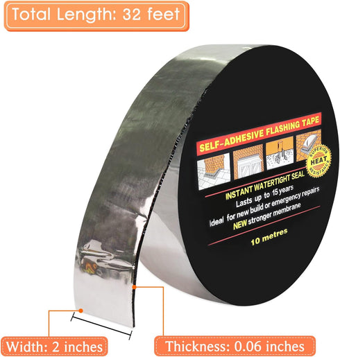 BXI Flashing Roll Tape Membrane, 2 inches X 32 Feet Thick Waterproof Patch Seal Tape, Self-Adhesive SBS Modified Rubberized Asphalt, Deck Seam Joist Leak Sealant for Roof Window Gutter Repair Outdoor by BXI