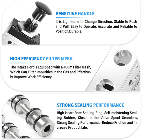 TAILONZ PNEUMATIC 3 Way 2 Position Air Hand Lever Operated Valve, 1/4"NPT Pneumatic Solenoid Valve