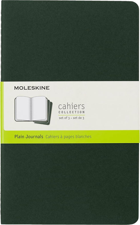 Moleskine Cahier Journal, Soft Cover, Large (5" x 8.25"), Plain/Blank, Myrtle Green, 80 Pages (Set of 3)
