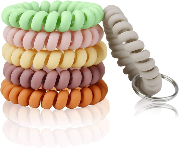 BIHRTC 6Pcs Wrist Coil Keychain, Spiral Bracelet Wristband, Stretchable Key Holder for Easy Access